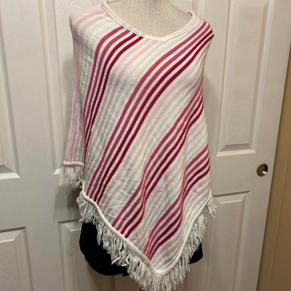 Say what? white and pink poncho. One size